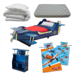 Set Airplane 5 piese - pat avion, biblioteca, etajera, lenjerie cu avioane, set pitlota si pena, saltea